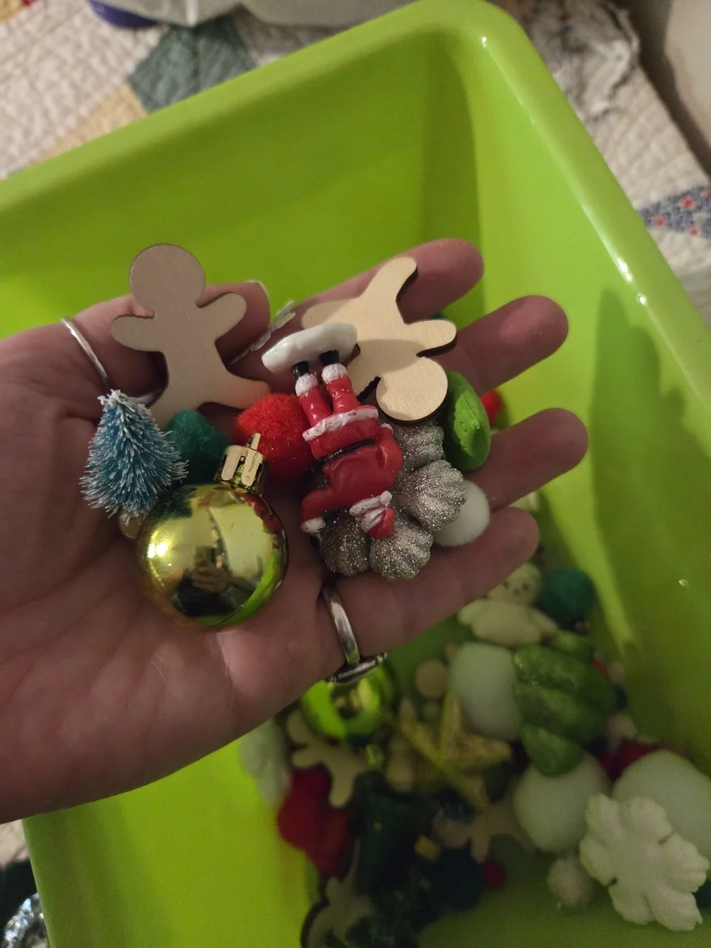 Fun bad of crinkle red paper & Christmas themed sensory bin add ins No Bin Inclu